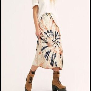 Free People Serious Swagger Velvet Boho Tie Dye Midi Skirt
